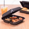 Karat 8'' x 8" Black PP Hinged Container, 3 compartment