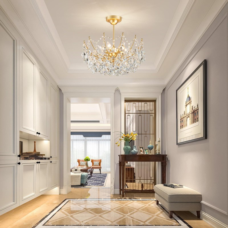 ANJIADENGSHI Crystal Chandelier Ceiling Light, Modern Semi Flush Mount Ceiling
