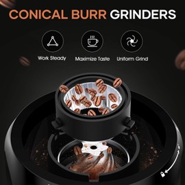 Dr Bruce Conical Burr Coffee Grinder, Electrical Coffee Mill With Precise Grind Setting from Coarse To Fine,2-12 Cups Selection, Stainless Steal Coffee Grinder