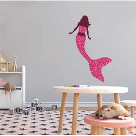 MERMAID - Removable Kids Nursery Bedroom Mermaid Decor Half Human Half Fish Aquatic Creature Design Vinyl Wall Decal Sticker - Home Living Room Floral Top & Fish Tail Wall Decoration 6" x 10"