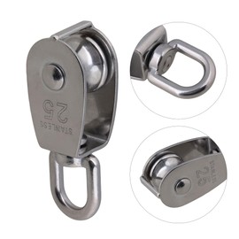 Silver M25 Single Pulley Block 304 Stainless Steel Roller Crane Swivel Hook Smooth Wire Cable Rope Loading
