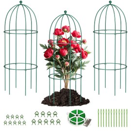 DoCred 3 Pack Garden Trellis for Climbing Plants, 17.7" x 47.2" Metal Rustproof Green Peony Cage, Outdoor Indoor Flowers Potted Obelisk Trellis for Cucumber Vine Lily Rose Plant Support