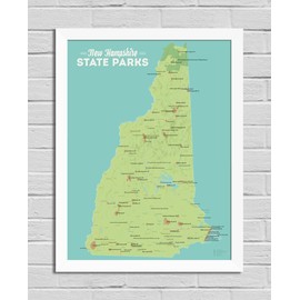 Best Maps Ever New Hampshire State Parks Map 18x24 Poster (Green & Aqua | White Frame)