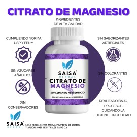 Citrato Magnesio Potasio 120 Cáps Saisa Herbal Suplemento Alimenticio Energía Anticalambres Recuperación Muscular