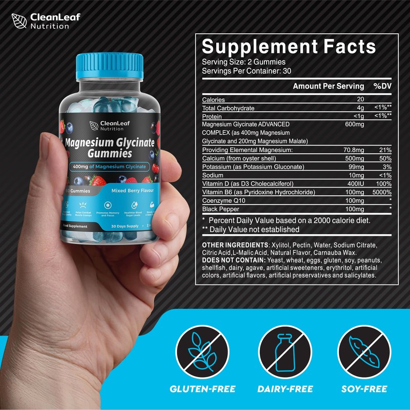 Magnesium Glycinate Gummies - 400mg High Absorption Formula for Sleep,