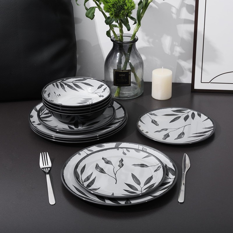Lechoo 12pcs Melamine Dinnerware Set - Service for 4 Melamine