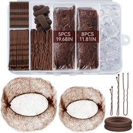 TsMADDTs Hair Accessories for Women with Invisible Hair Nets for Ballet Bun(11.81&19.86IN), U Shaped Bobby Pins for Dance(1.37&2.36IN), Elastic Bands, Clear Rubber Bands, Brown