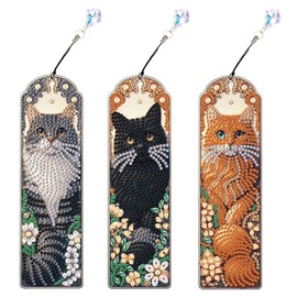 SHEGZHUC Set of 3 Diamond Painting Bookmarks Craft Diamond Painting Bookmark Diamond Painting with Three Cats Diamond Painting Animals Diamond Painting Art Embroidery Cross Stitch Pictures Gift