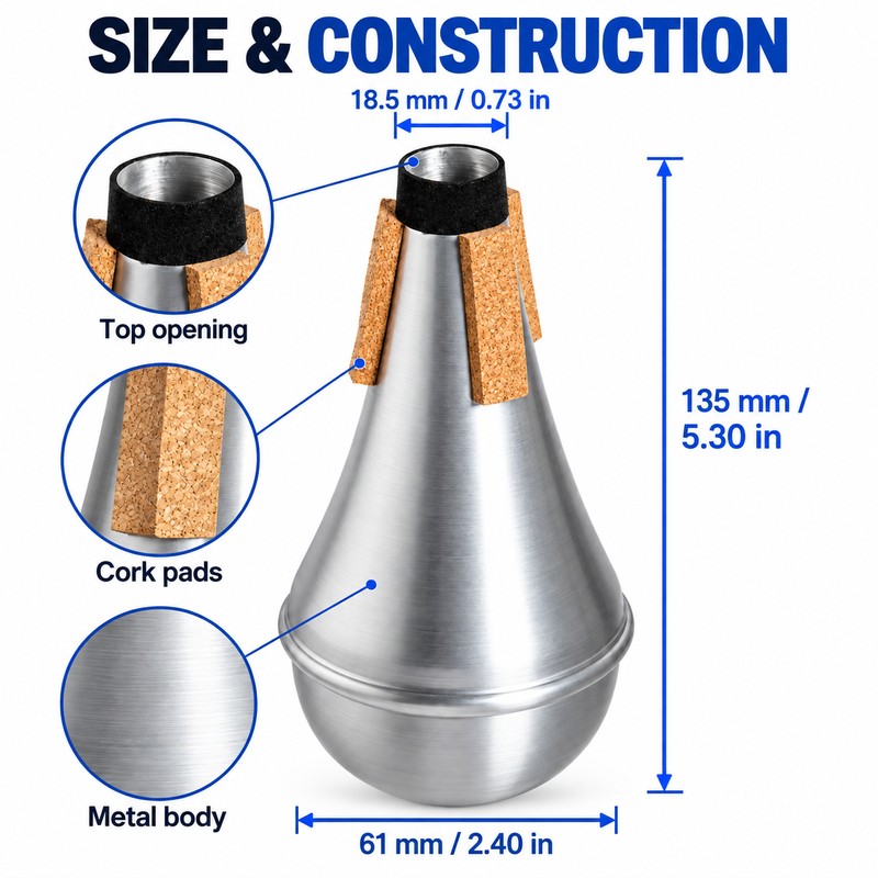 Aluminum Trumpet Straight Mute for Music Practice – Portable Silver