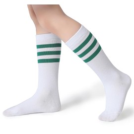 Pareberry Boys Girls Over the Calf Striped Tube Socks Cotton Soft Retro Athletics No Heel Socks for Kids 5-14 Years (US, Age, 5 Years, 8 Years, K06-Green/White)