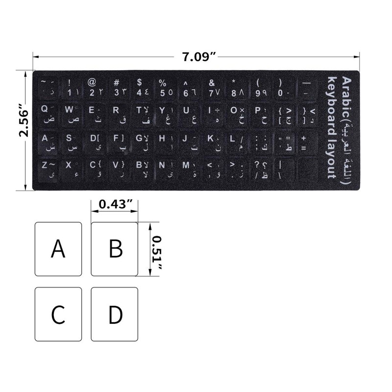 2PCS Arabic Keyboard Stickers, Arabic-English Keyboard Letters Replacement Stickers Black