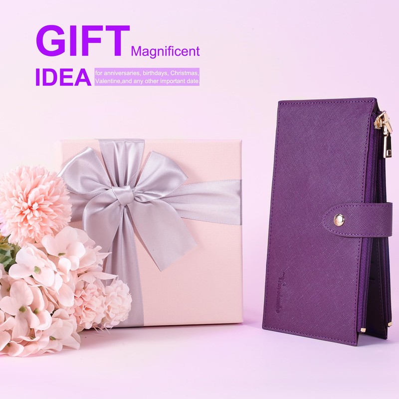 Travelambo RFID Wallet Women Large Size Bifold Multi Card Wallet