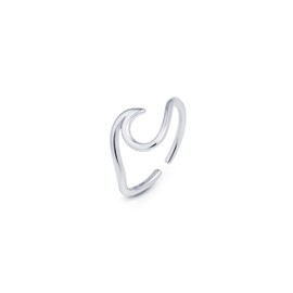 Amberta Adjustable 925 Sterling Silver Toe Ring for Women | Wave Hearts Flower Dolphin Crown Leaf Boho Foot Jewellery: Wave Toe Ring