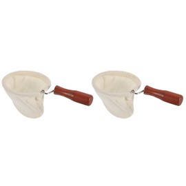 sourcing map 2 Pcs Cloth Coffee Filter Bags, Coffee Sock Filter, Reusable Coffee Strainer with Wooden Handle, Small, Beige