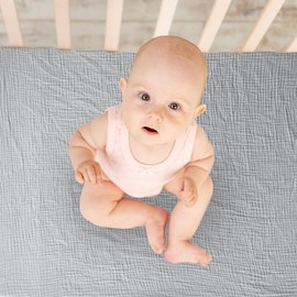 Ultra Soft Muslin Crib Sheets for Baby, Premium Breathable Organic Cotton Crib Fitted Sheet for 52’’x28’’Standard Crib and Toddler Mattress,Grey&Navy Blue