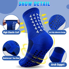 mtuihfo 3 Pairs Breathable Kids Grip Socks, Sweat-Absorbent Grip Socks Kids, Grip Socks Football Kids for Running Hockey Football Rugby Aged 9-12 (UK, Age, One Size, Regular, Black1+White1+Blue1)