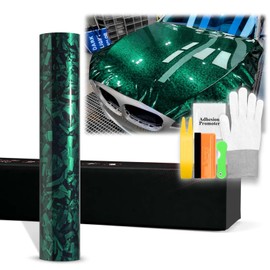 20"x60" (1.6FTx5FT) Emerald Green PET Marble Forged Carbon Fiber Textured Gloss Vinyl Wrap Auto Car Sticker Decal Film Sheet Bubble Free Air Release Technology with Tool Kit