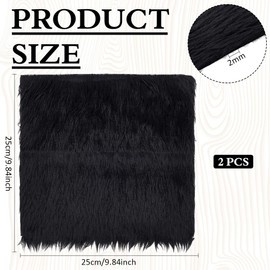BENECREAT 2Pcs Black Faux Fur Fabric 9.8x9.8 Inch Soft Plush Shaggy Squares Pre-Cut Craft Fur Fabric for Gnome Crafts, Costumes, Rugs, Pillows, Sewing, Decorations