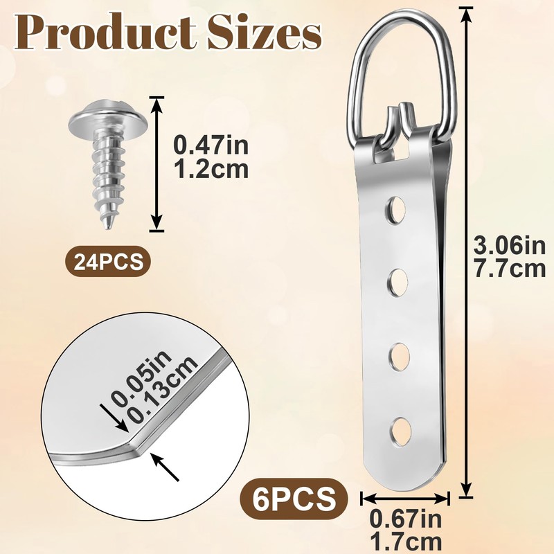 Pndeyo 6pcs D-Ring 4 Hole Picture Hangers with 24pcs Screws,