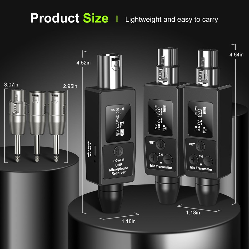Riworal Wireless XLR Transmitter and Receiver Rechargeable Mic Adapter UHF