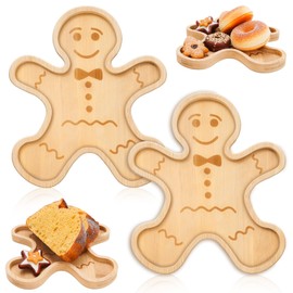 Whaline 2Pcs Christmas Charcuterie Board Gingerbread Man Serving Trays Xmas Wood Appetizer Boards Snacks Serving Platters for Home Party Supplies, 8.4 x 7.3 x 0.6 in