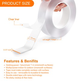 Yeefeoch - Cinta adhesiva de doble cara resistente, para colgar imágenes, cinta adhesiva extragrande para pared a prueba de agua y a prueba de clima, T002 (M, 0.08 x 1.2 x 10 pies)