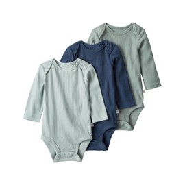 little planet by carter's Baby 3-pack Long Sleeve Bodysuits made with Organic Cotton, Sage Navy, 18M