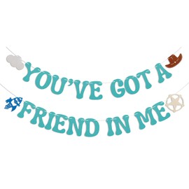 You've Got a Friend in Me Banner - Friend Birthday Decorations, Best Friends Sign, Funny Friendship Anniversary Party Decor Supplies Blue Glitter