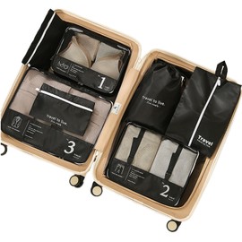 LMX 7 Sets Packing Cubes, Suitcase Organizer, Travel Packing Organisers, Travel packing Cubes Set, Compression Bags, Travel Luggage Organizers (Black, 7PCS)