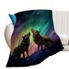 Wolf Blanket Wolf Northern Lights Decor Throw Blanket Wolf Blanket