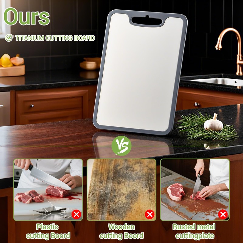Titanium Cutting Board Set of 3, 360° Silicone Anti-Slip Edge