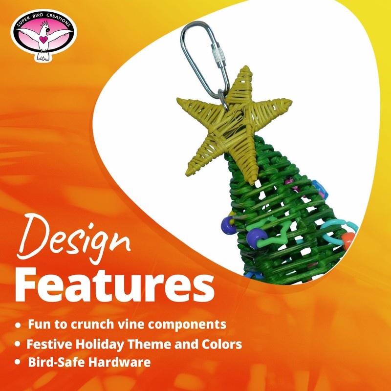 Super Bird Creations SB872 Mini Xmas Tree Bird Toy, Small/Medium