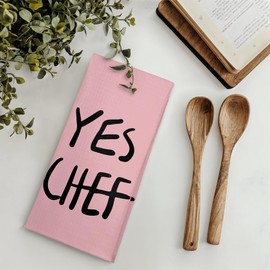 OFJE Yes Chef Minimalistic Waffle Kitchen Towel Dish Towel Cloth 16x24,Yes Chef Tea Towel for Baking,Yes Chef Dish Towels for Drying Dishes,Let Me Cook Dish Towel Chef’s Towel (Pink)