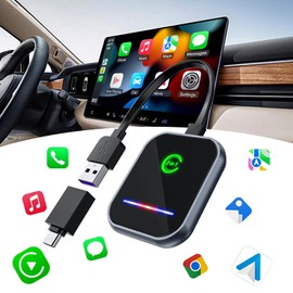 2 in 1 Wireless CarPlay Adapter 2024 Upgraded, Wireless CarPlay & Android Auto Adapter Converts Factory Wired CarPlay to Wireless, Car Play Video box for Cars from 2016 and iOS 10+ Plug and Play