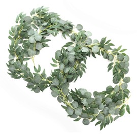 Ling's Moment Artificial Eucalyptus and Willow Garlands, 2pcs Fake Vines Greenery Leaves for Wedding Backdrops/Arch/Flower Garland Greenery Decor, 5.9ft