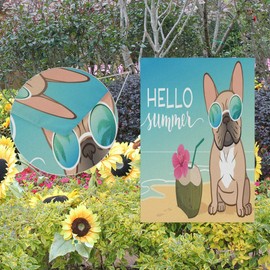 MOYYO Summer Beach French Bulldog Puppy Garden Flag 12 x 18 Inch Vertical Double Sided Welcome Yard Garden Flag Seasonal Holiday Outdoor Decorative Flag for Patio Lawn Home Decor Farmhouse Party
