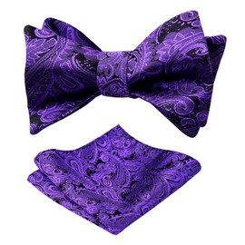 Alizeal Mens 2pcs Paisley Jacquard Self-Tie Bow Tie Pocket Square Set (Dark Purple)