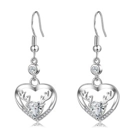 Christmas Earrings for Women, Xmas Christmas Reindeer Drop Earrings with Shiny Cubic Zirconia│Dangle Deer Earrings for Girls│Dainty Christmas Heart Dangly Earrings