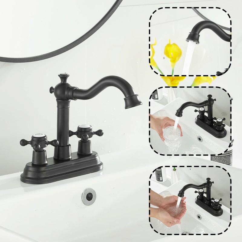 GGStudy Bathroom Faucet Matte Black 2 Handles 4 Inches Centerset