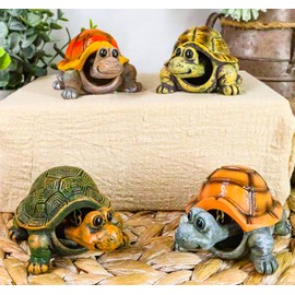 Ebros Nautical Marine Colorful Shell Sea Turtles Tortoises Bobblehead Figurines Set of 4 Symbol of Fortune and Luck Zen Feng Shui Coastal Beach Sand Turtle Tortoise Decorative Accent