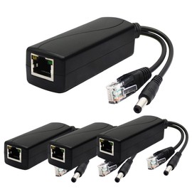 ANVISION 4-Pack Active 48V to 12V PoE Splitter Adapter, Plug 5.5mm x 2.5mm, IEEE 802.3af Compliant 10/100Mbps