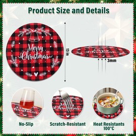 Christmas Placemats Set of 6 Round Holiday Table Mats 13 Inch Heat Resistant Wipeable Waterproof Placemats Washable Xmas Bell Dining Table Mats for Home Kitchen Parties Decor Merry Christmas Placemats