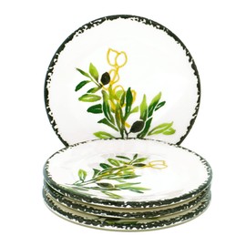 Lashuma Set of 4 Small Dinner Plates Green Olive Ceramic for Party 15 cm Diameter