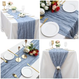 8 Pack Dusty Blue Cheesecloth Table Runner 10Ft Gauze Cheese Cloth 35x120 Inch Boho Table Runner Romantic Table Runner Table Cover for Wedding Bridal Shower Baby Shower Engagement Fall Christmas Decor