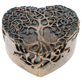 Top Brass Decorative Tree of Life/Heart Trinket Jewelry Box - Spiritual Love Celtic Art
