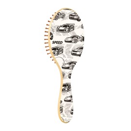 Paddle Brush Hair Brush, Round Wooden Pins Air cushion comb, Scalp massages Detangling Hair Hairbrush for Smoothing Hair Print Racing Cars Speed Sport Seamless Black White
