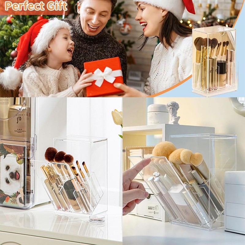 Makeup Brush Holder Organizer, Tilt Open Removable Makeup Brush Holde