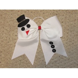 "Handmade" NEW "SNOWMAN BLING" Cheer Bow Pony Tail 3" Ribbon Girls Cheerleading Christmas
