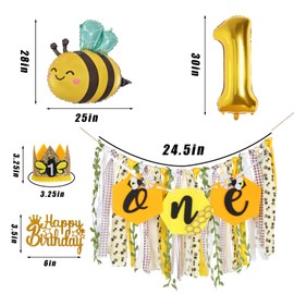 Bee High Chair Banner - Happy 1st Day Birthday Banner, Sweet Party Decoration for Boys and Girls,Bee Day Theme Birthday Party, Picnic