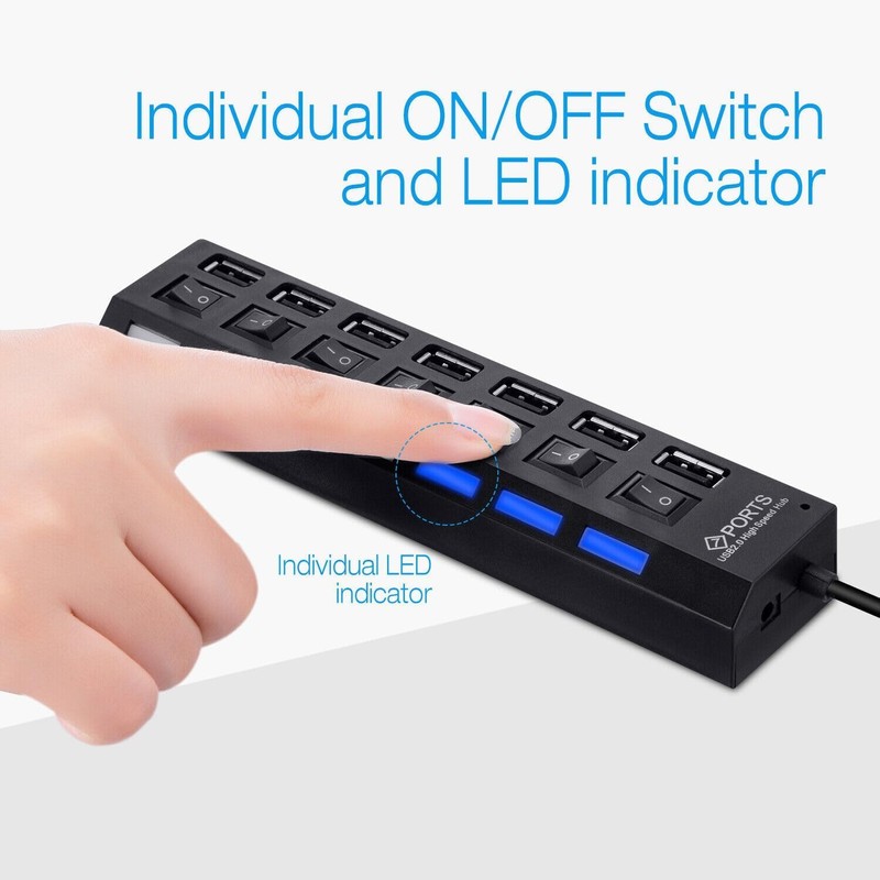 PeakTrend Multi Port Splitter, 7 Port USB 2.0 Hub, USB